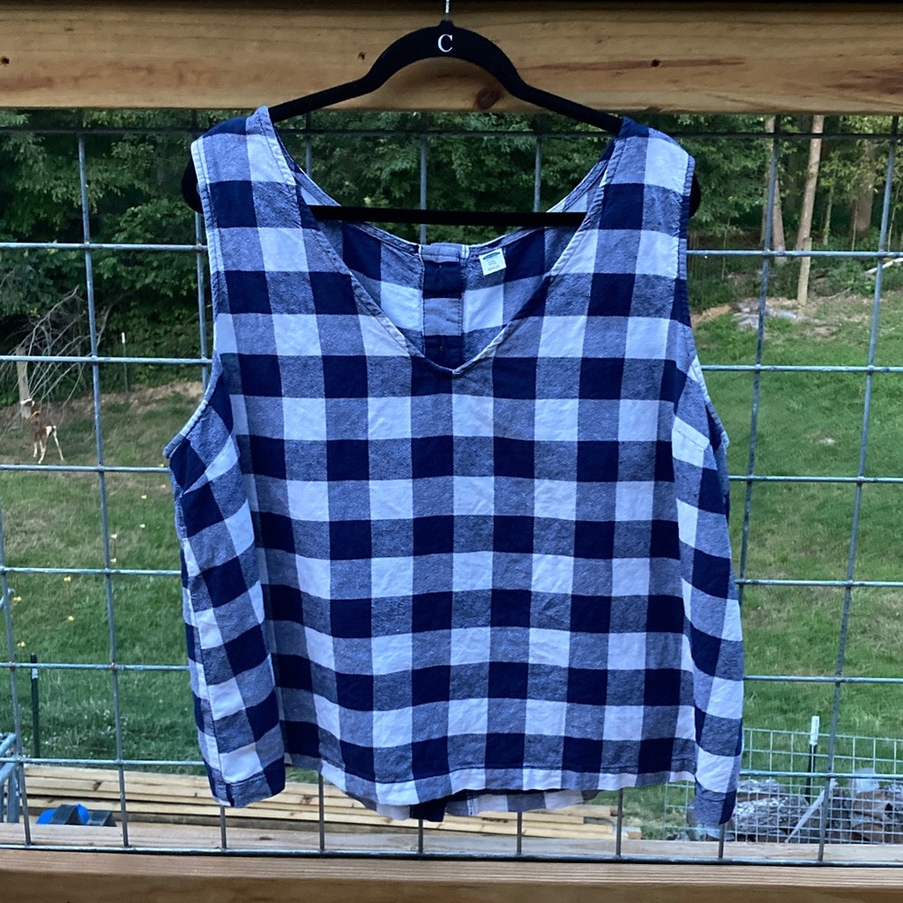 Old Navy Navy Blue and White Plaid Tank Top
